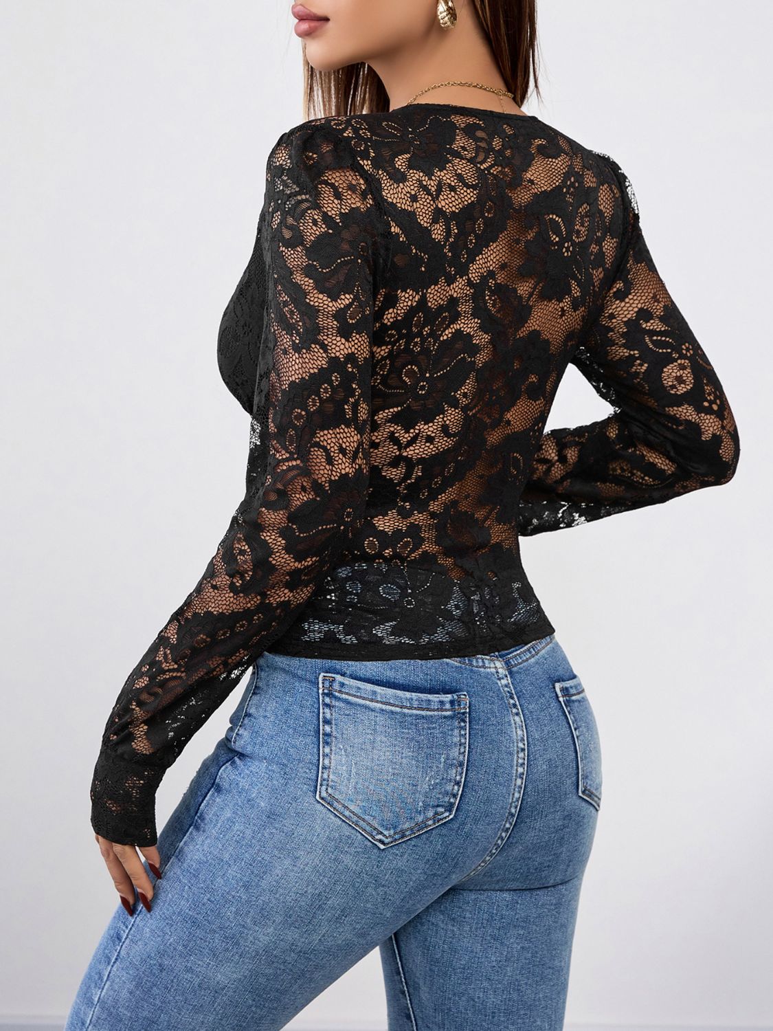V-Neck Long Sleeve Lace Top Secondary image