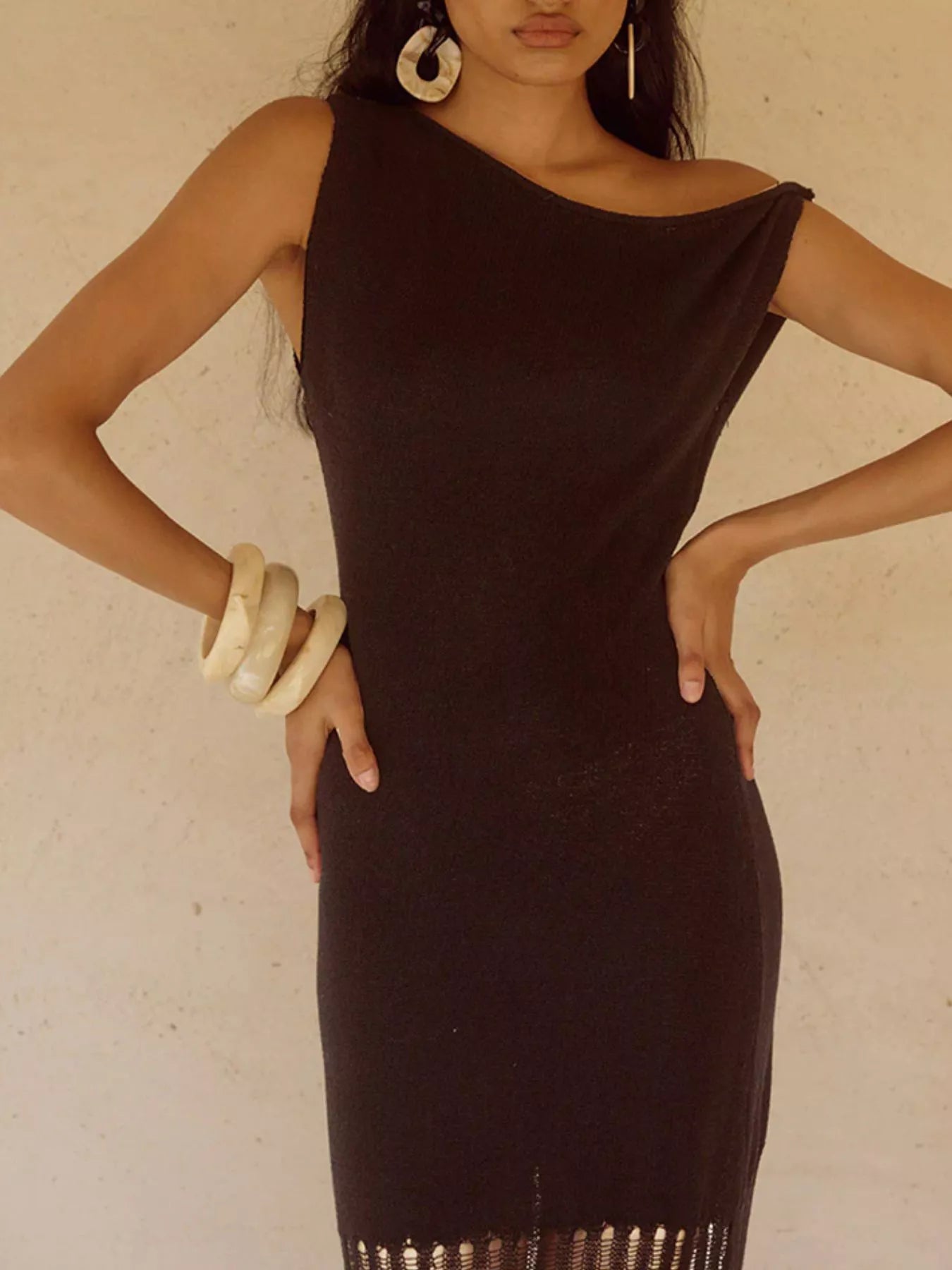 One-Shoulder Fringe Maxi Dress Secondary image