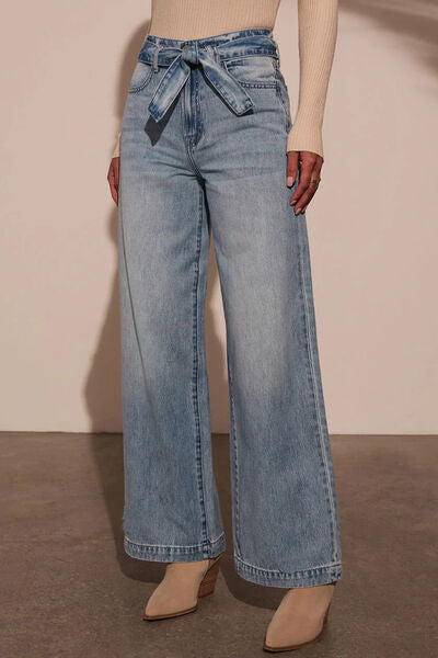 Tied Wide Leg Jeans with Pockets Secondary image