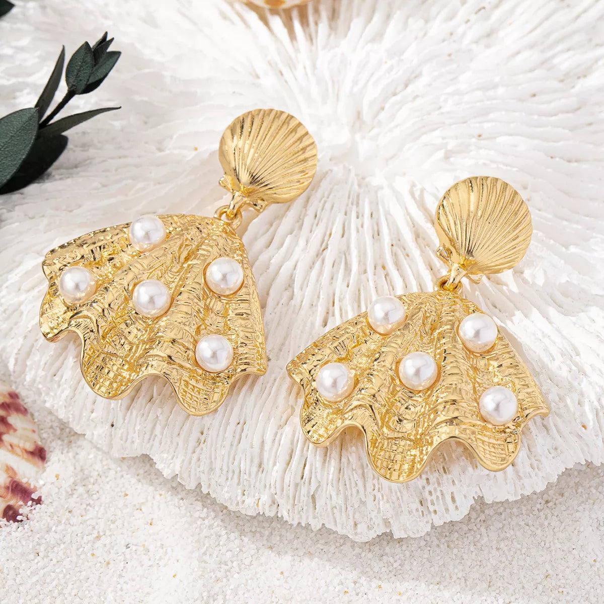 18K Gold-Plated Shell Pearl Drop Earrings Secondary image