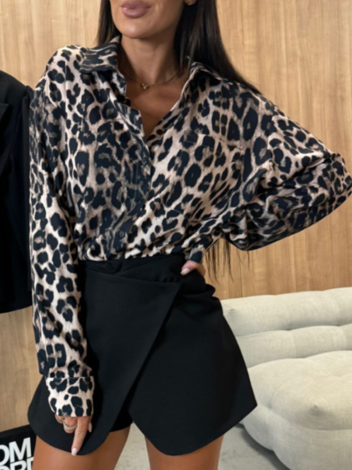 Leopard Collared Neck Long Sleeve Shirt Secondary image