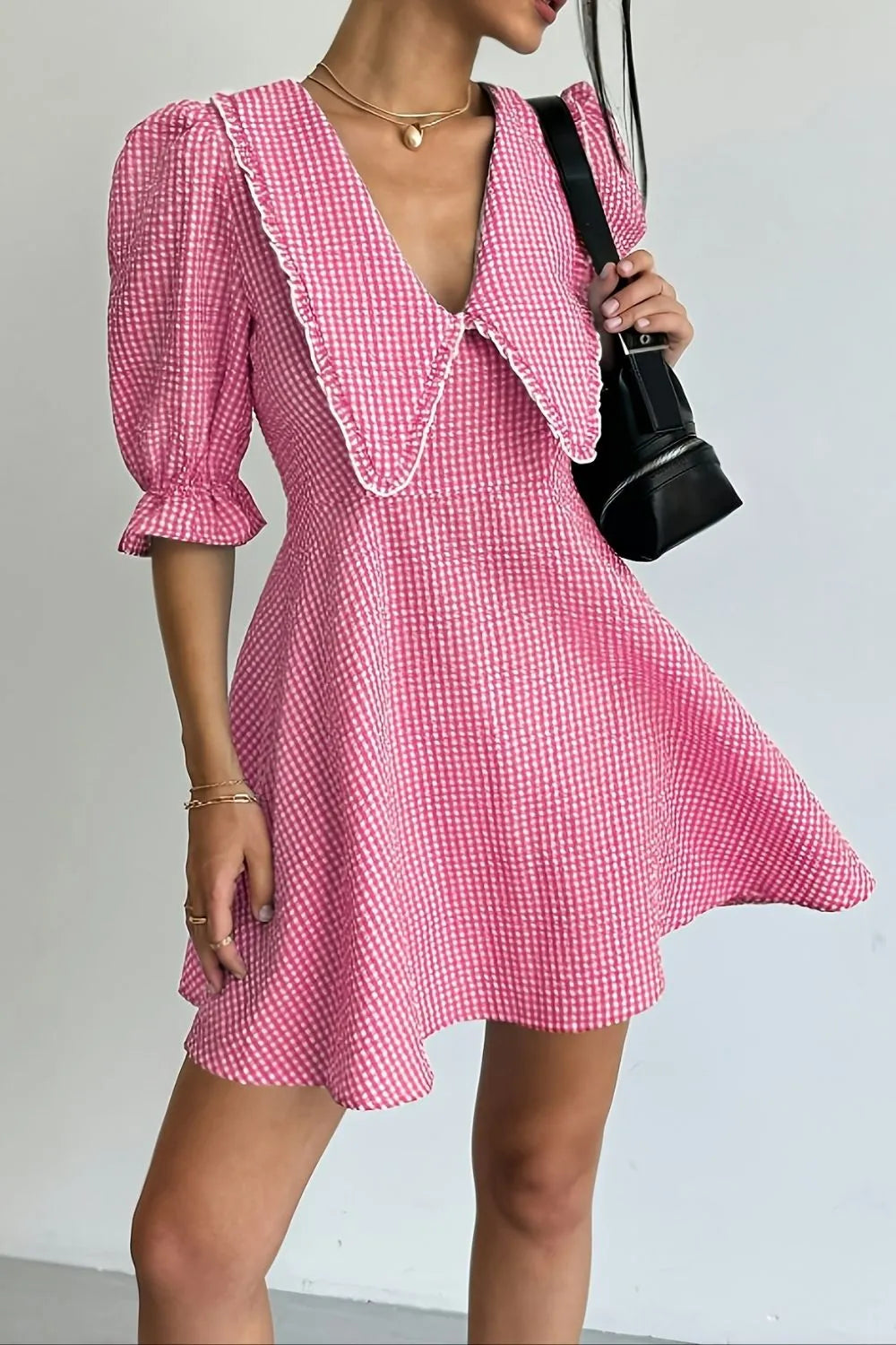 Gingham Puff Sleeve Mini Dress Secondary image