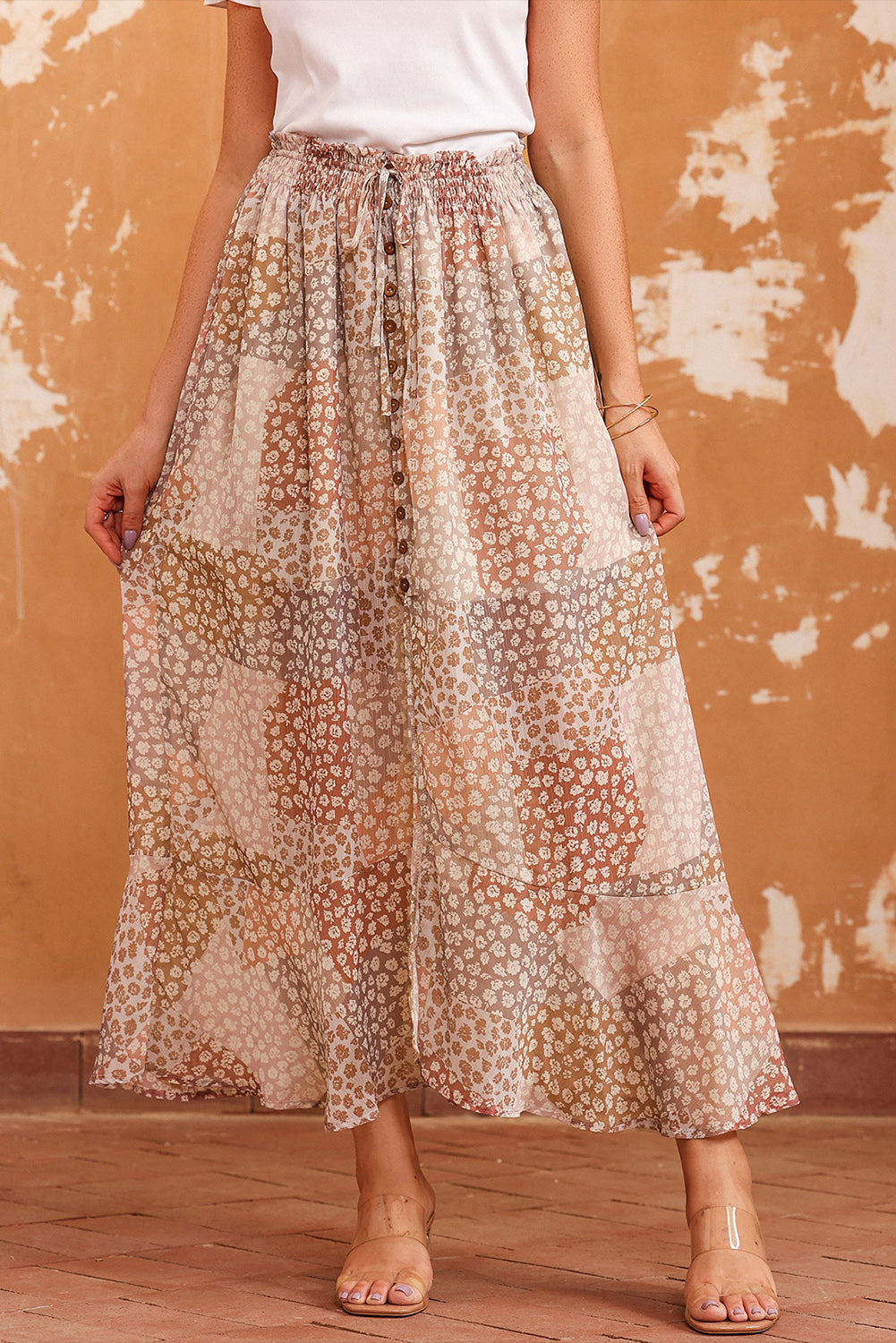 Floral Buttoned Front Slit Skirt Main image