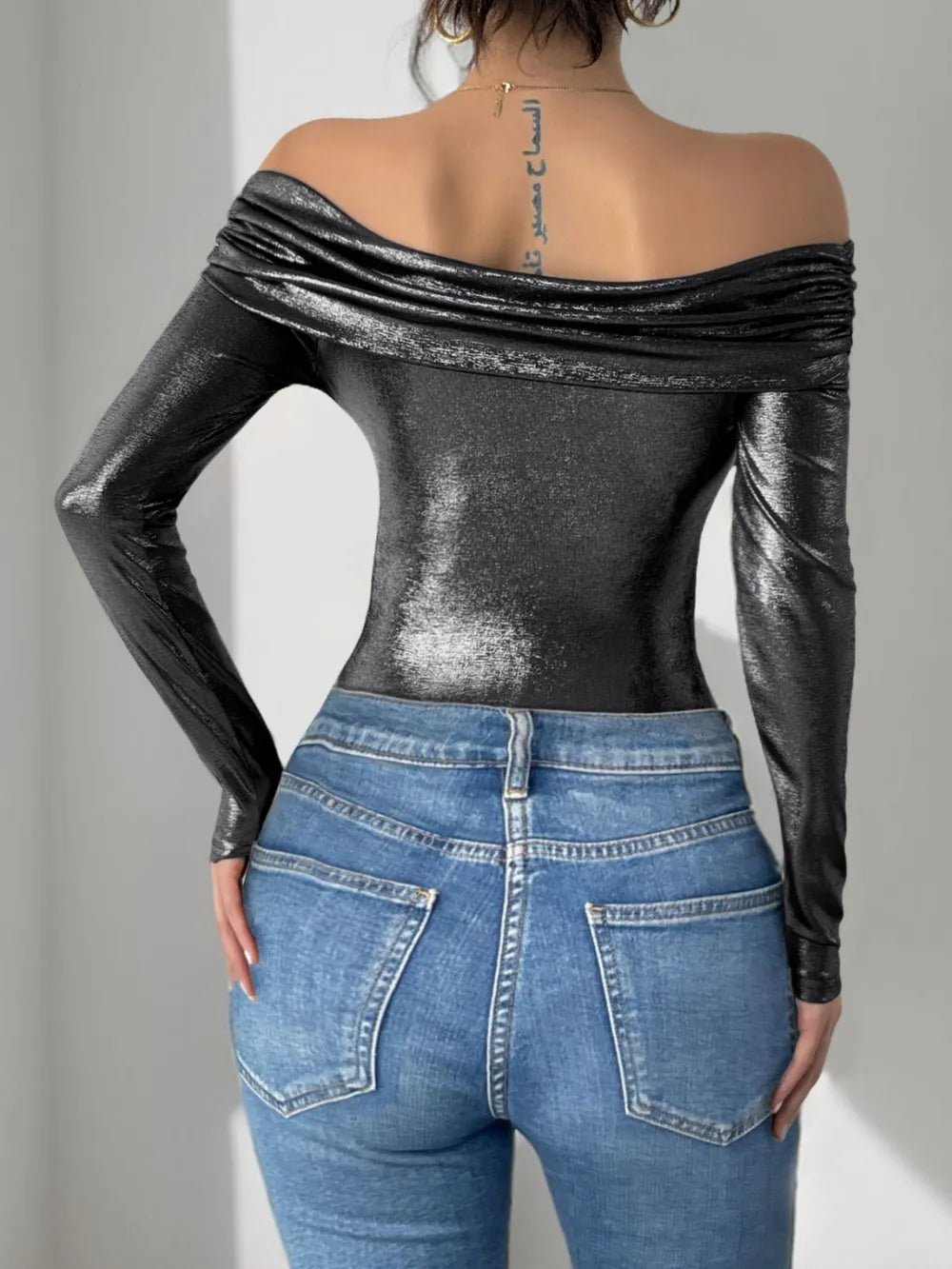 Ruched Off-Shoulder Long Sleeve Bodysuit Secondary image