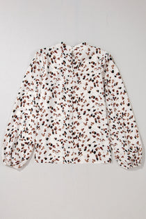 Printed Mock Neck Blouse with Balloon Sleeves