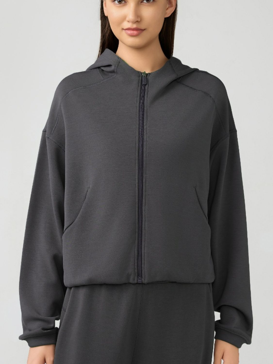Zip Up Dropped Shouder Active Hooded Main image