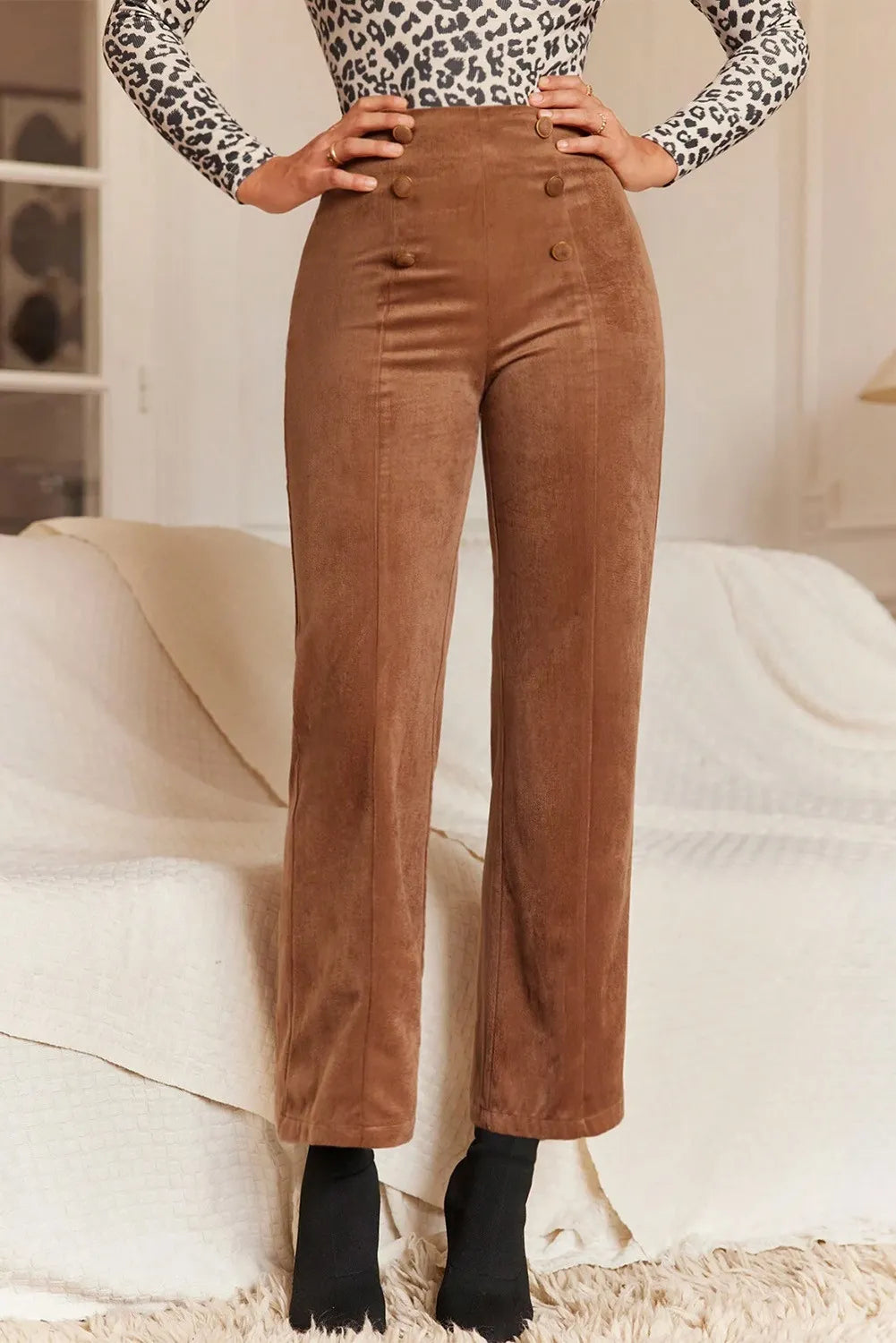 Decorative Button Straight Leg Pants Secondary image