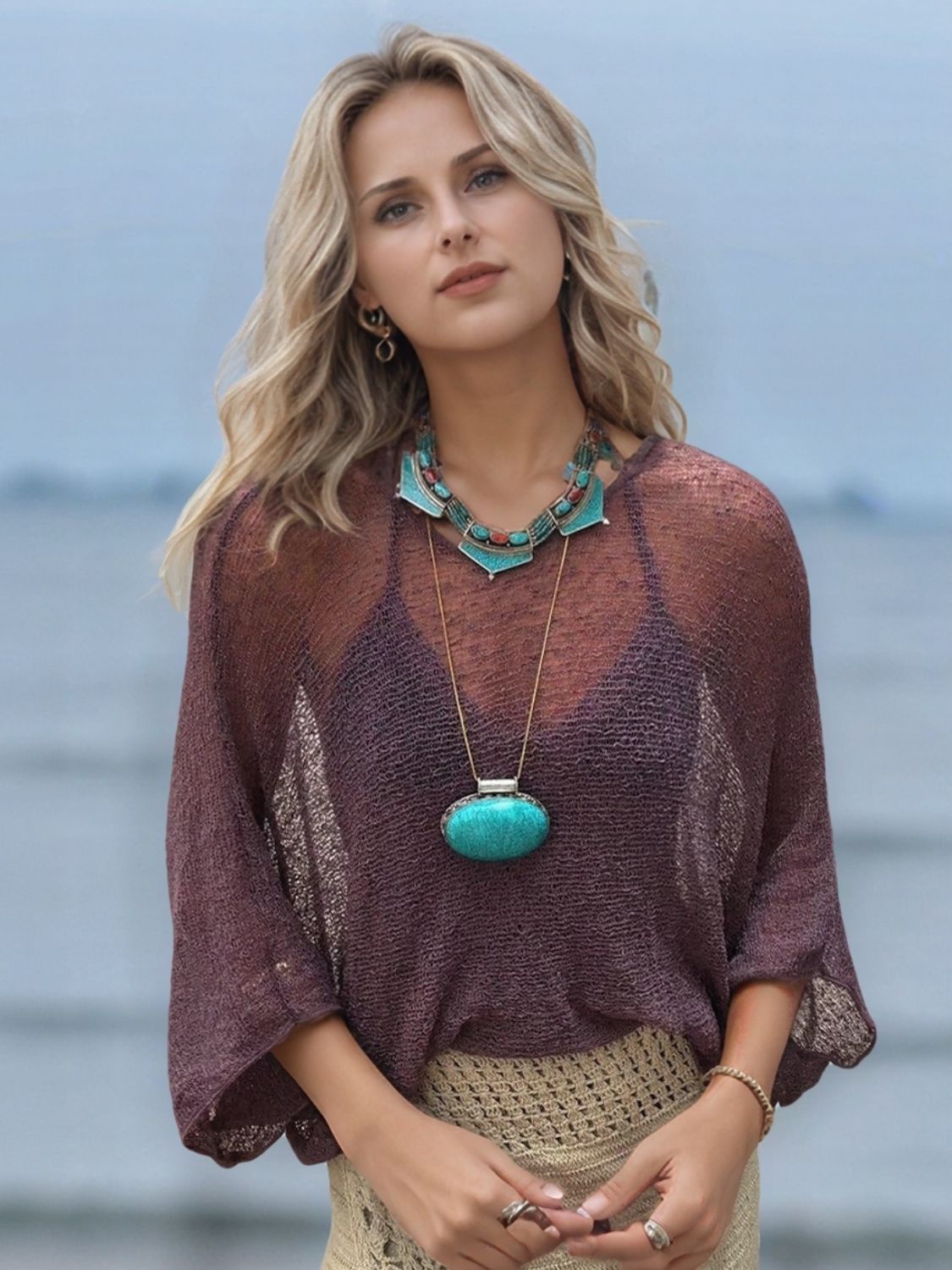 Round Neck Long Sleeve Cover-Up Secondary image