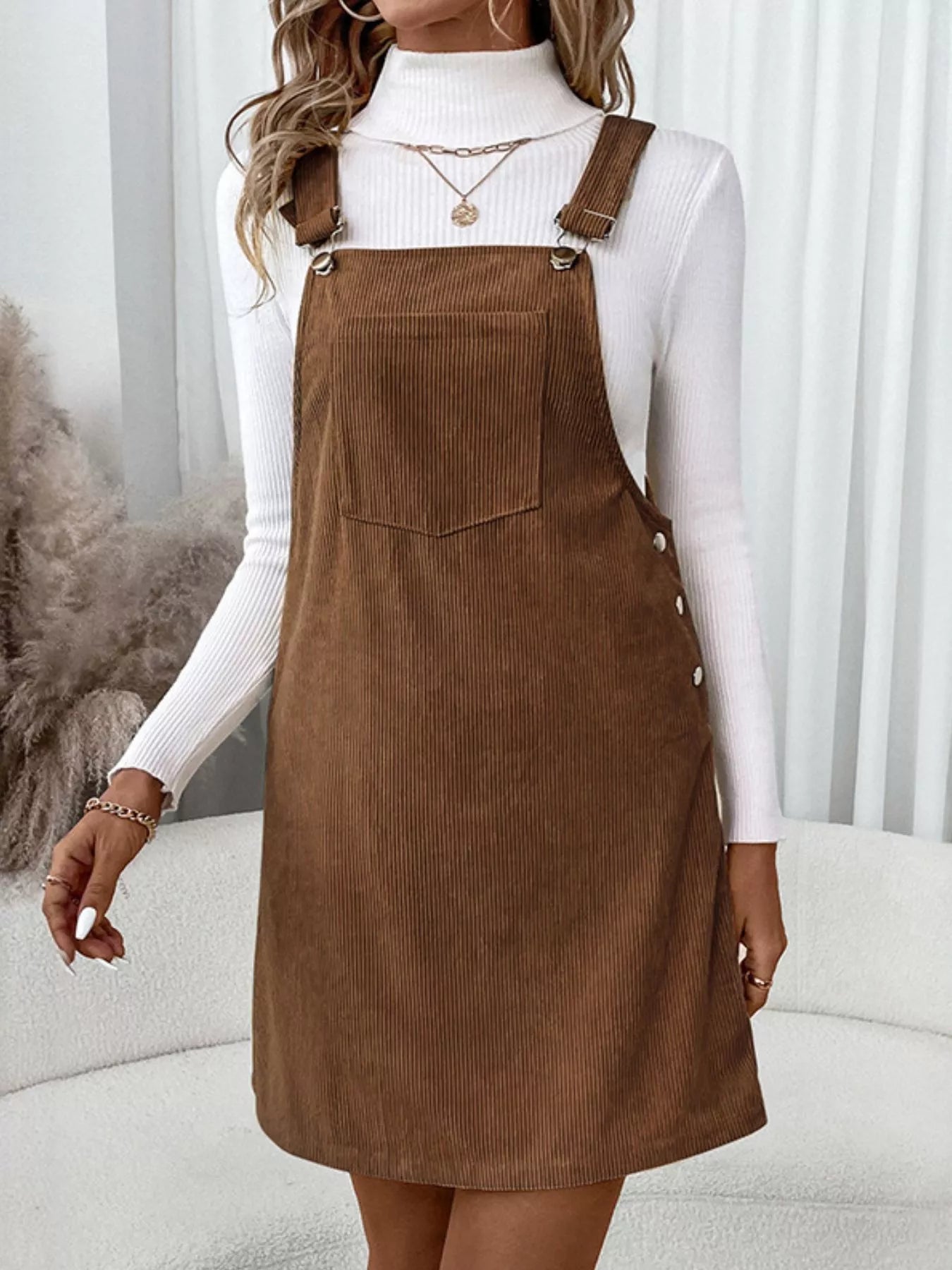 Corduroy Overall Mini Dress with Adjustable Straps Secondary image