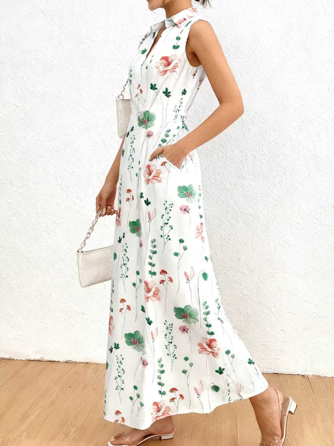 Floral Print Sleeveless Maxi Shirt Dress Secondary image
