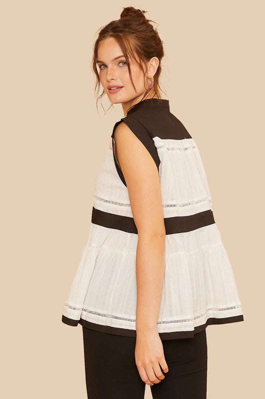 Contrast Trim Peplum Button Detail Blouse Secondary image