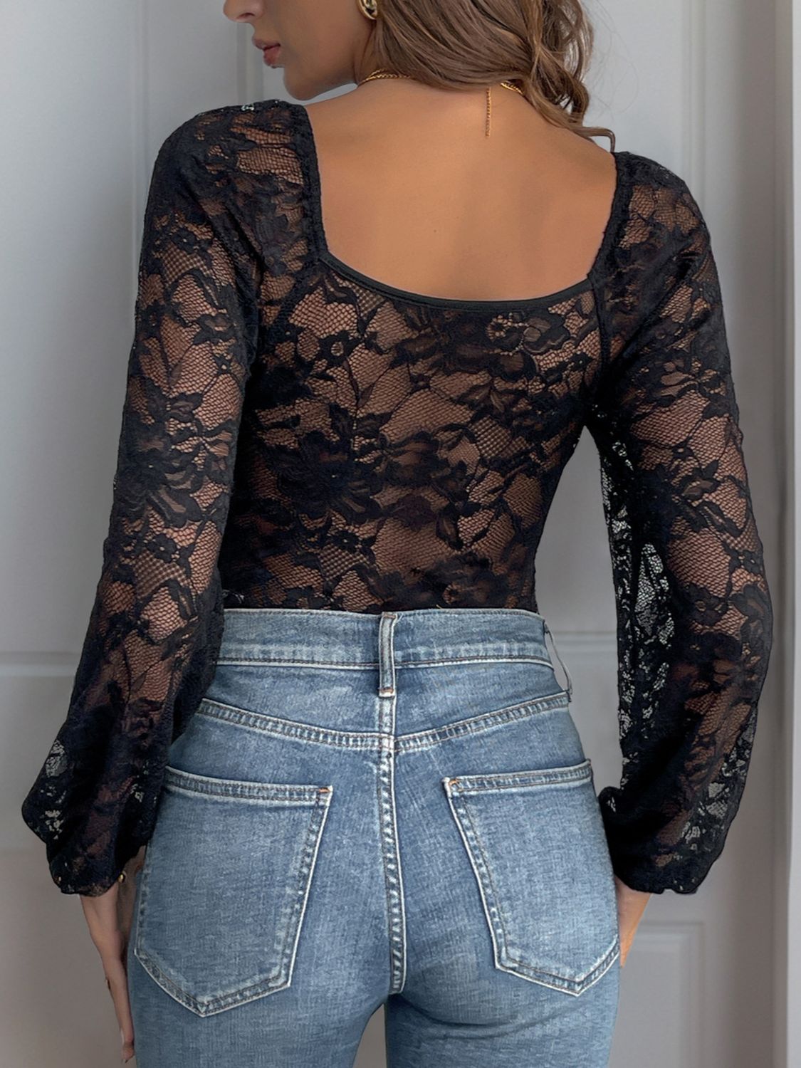Lace V-Neck Long Sleeve Bodysuit Secondary image