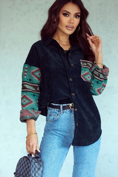 Pocketed Geometric Collared Neck Shacket Secondary image