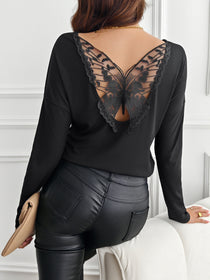 Long Sleeve Tee with Butterfly Back Lace Detail