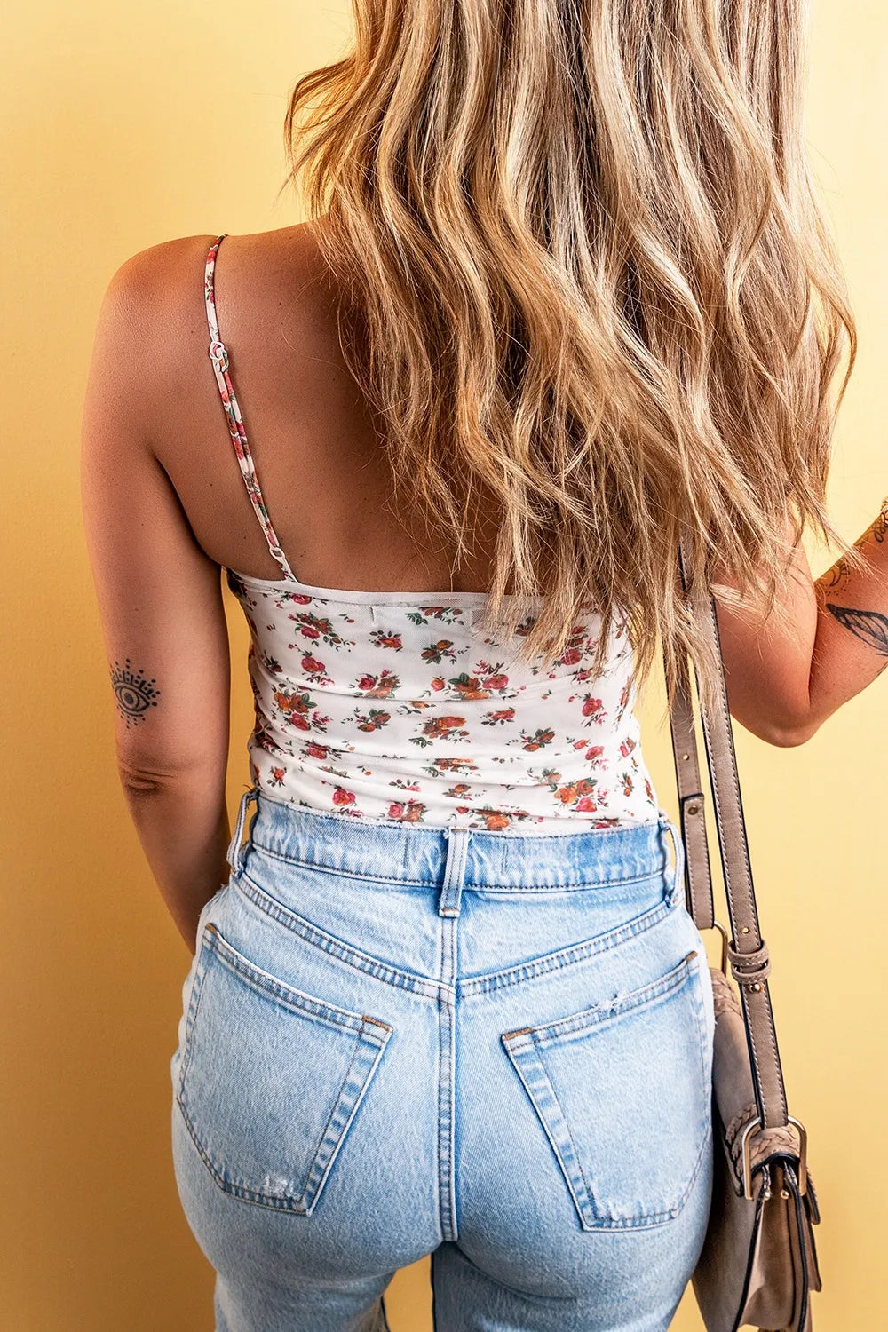 Floral Frilled Trim Spaghetti Straps Bodysuit Secondary image
