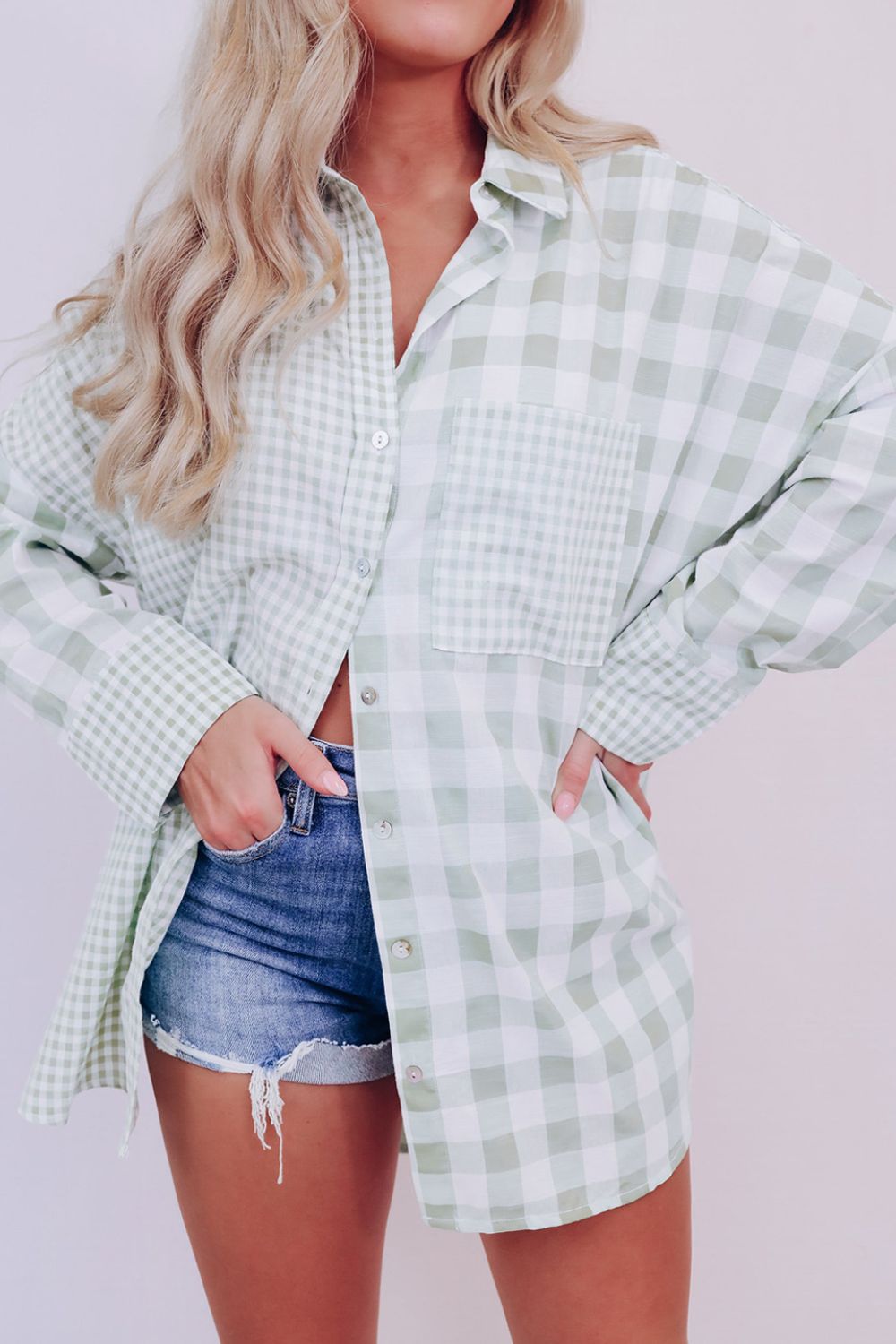 Pocketed Plaid Collared Neck Long Sleeve Shirt Secondary image