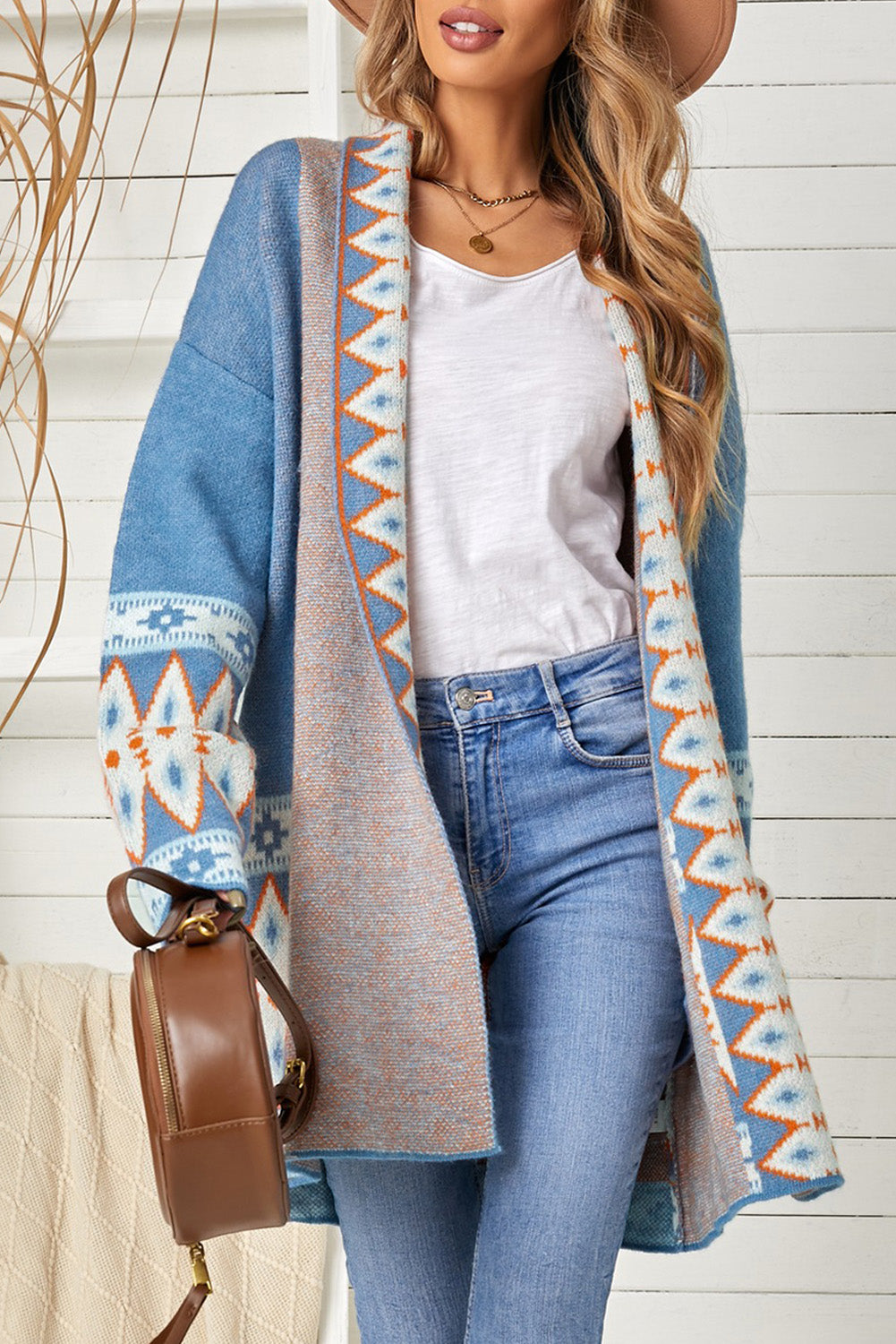 Geometric Open Front Long Sleeve Cardigan Main image
