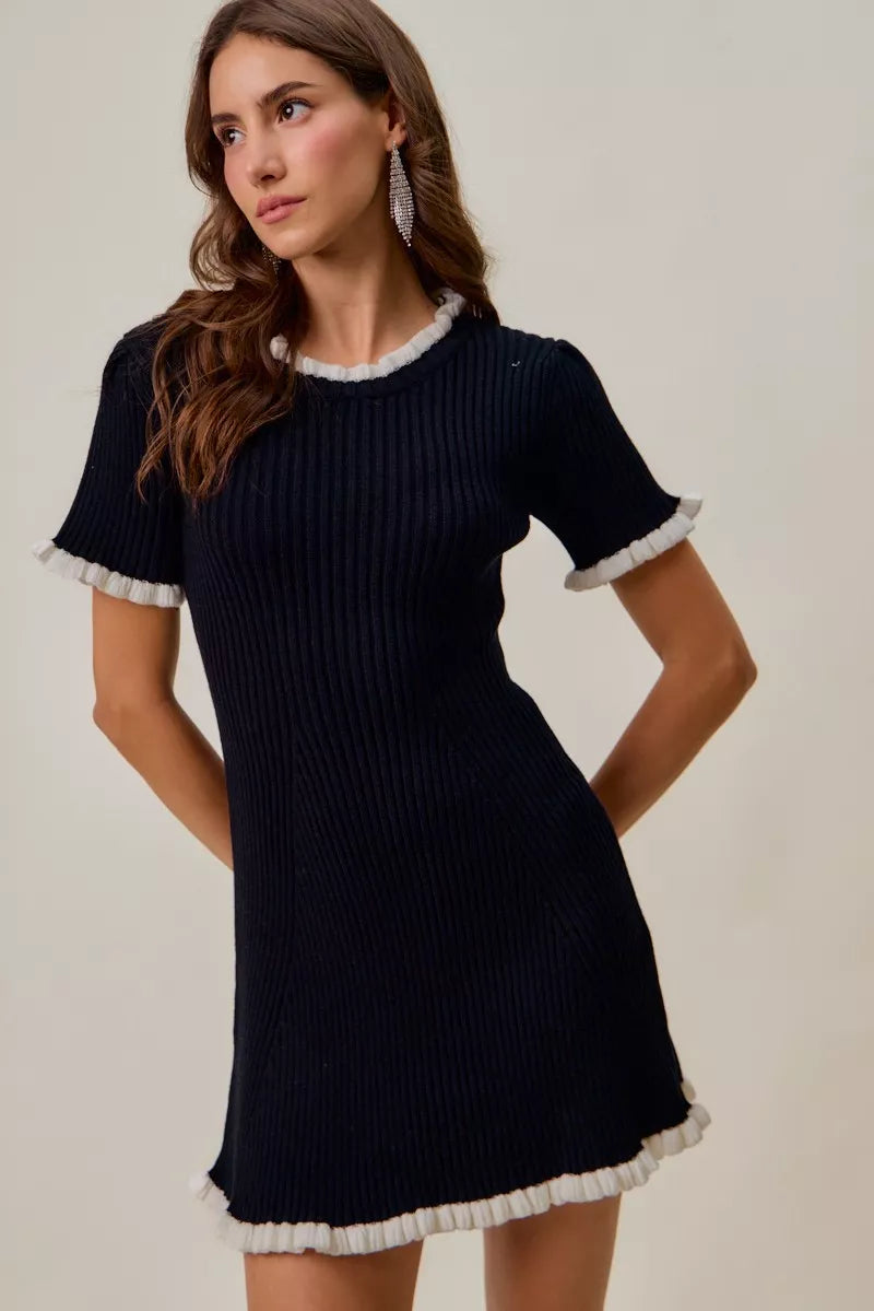 Contrast Ruffled Sweater Knit Mini Dress Secondary image