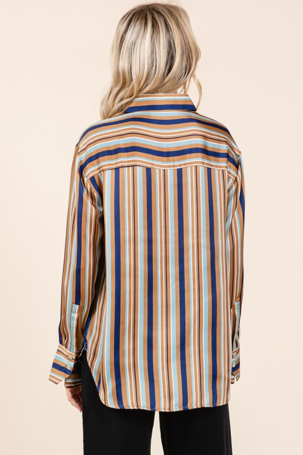 Striped Button Down Satin Shirt Secondary image
