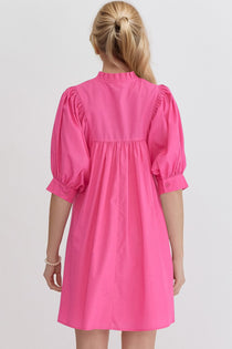 Frill Notched Puff Sleeve Babydoll Mini Dress