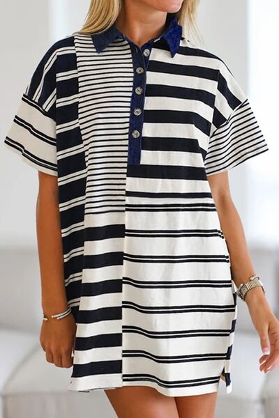 Button Detail Striped Short Sleeve Mini Dress Secondary image