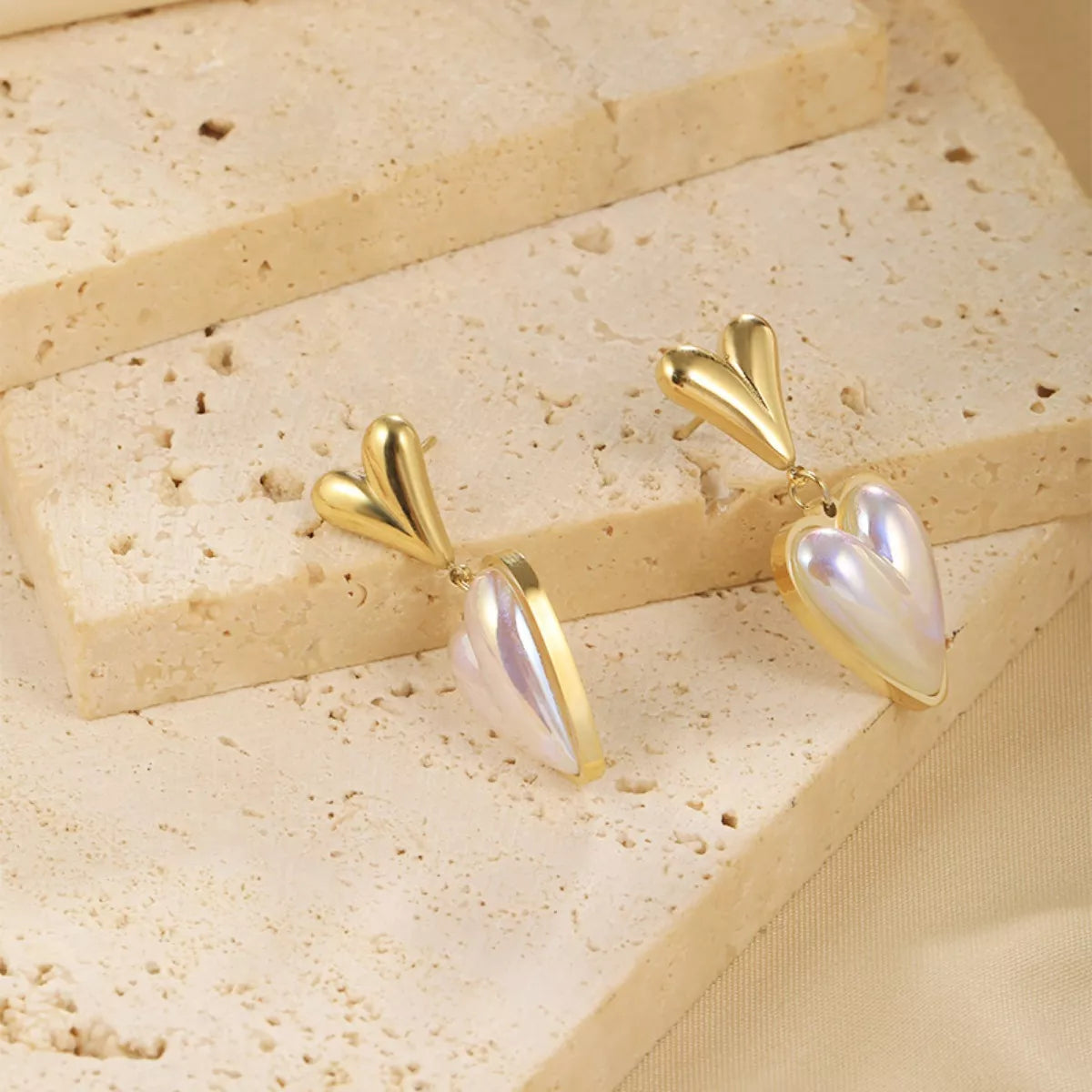 Heart-Shaped Pearl Drop Earrings Secondary image