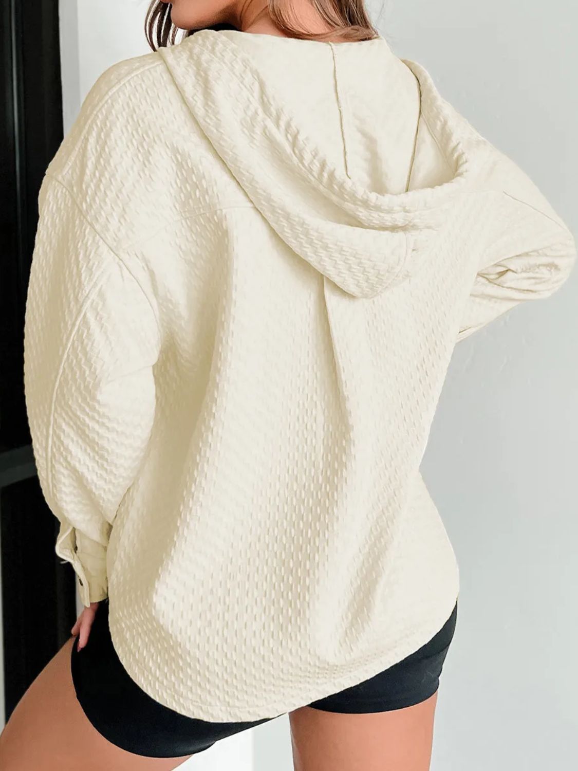 Drawstring Half Button Long Sleeve Hoodie Secondary image