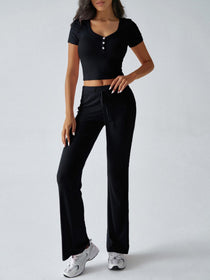 Short Sleeve Top and Drawstring Pants Set