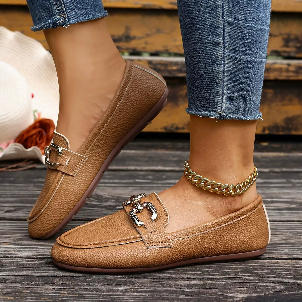 Vegan Leather Slip-On Flats with Buckle Detail Secondary image
