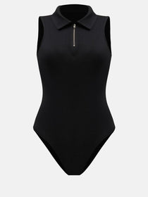 Collared Quarter Zip Sleeveless Bodysuit