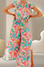 Printed Notched Cap Sleeve Top and Pants Set
