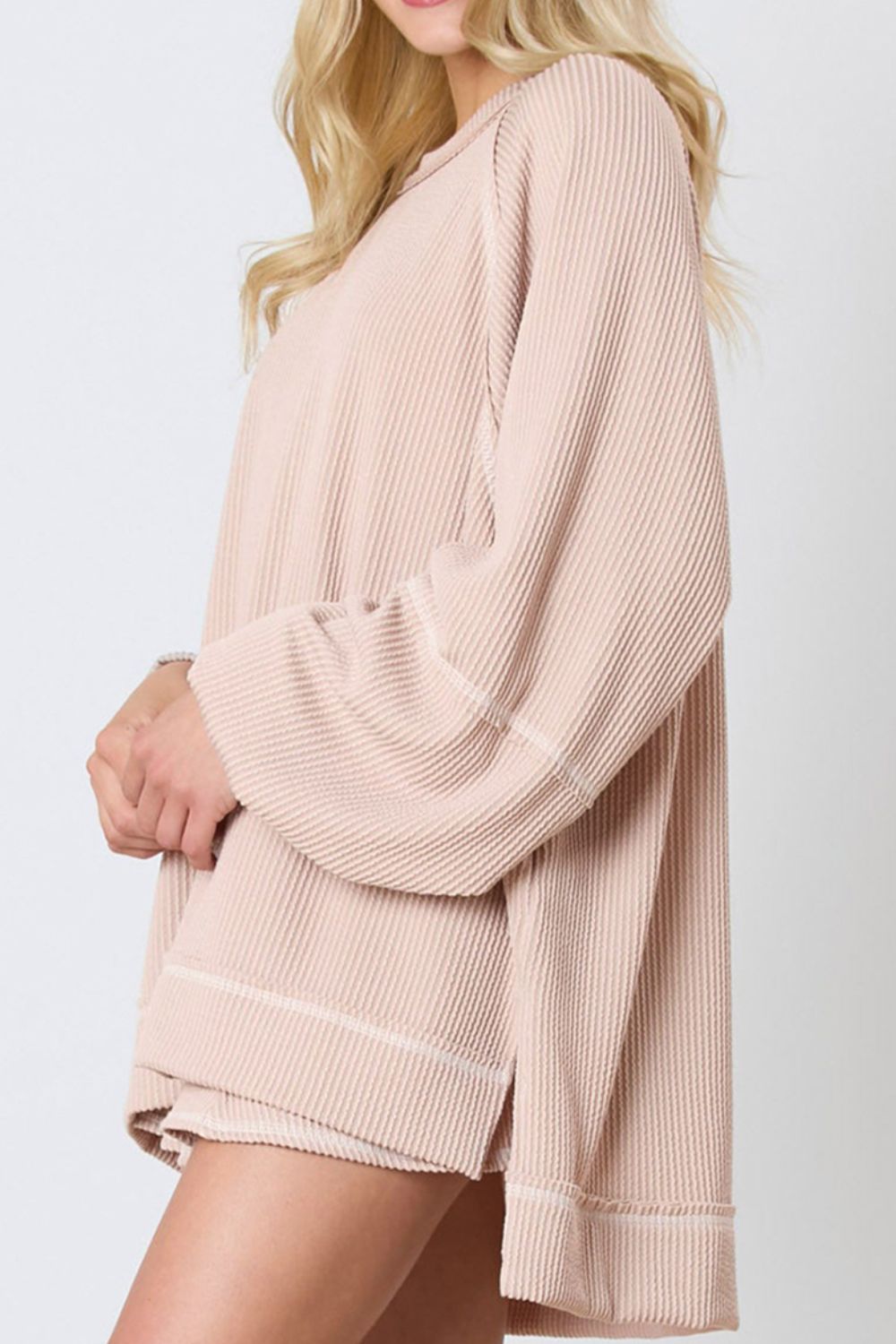 Texture Round Neck Long Sleeve Top and Skirt Set Secondary image