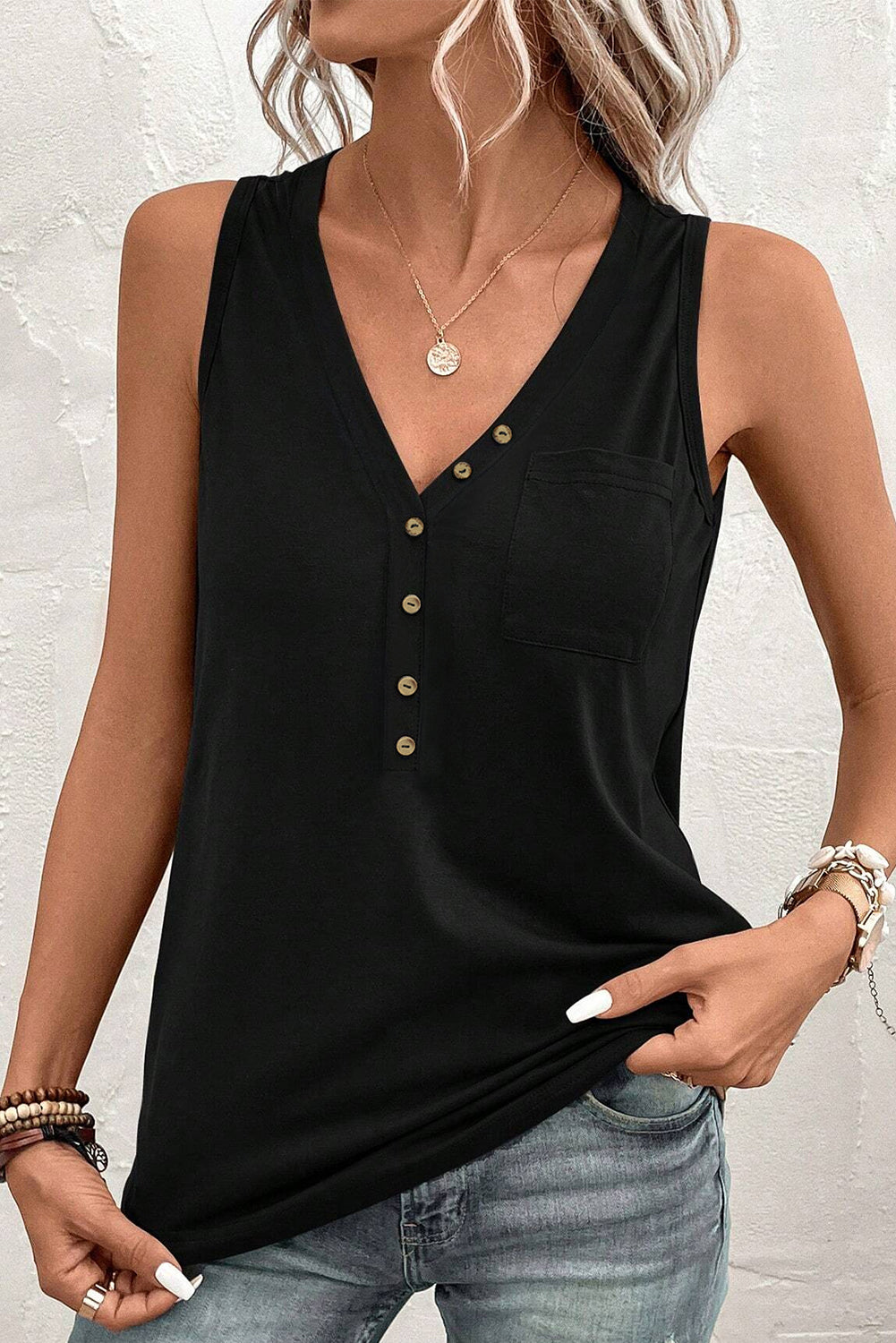 Pocketed V-Neck Wide Strap Tank Secondary image