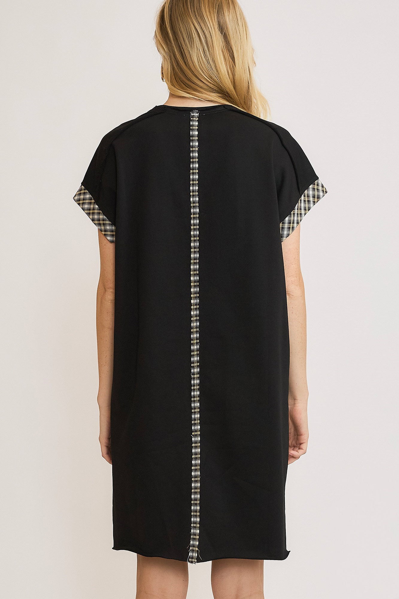 Peace Plaid Applique Short Sleeve Mini Dress Secondary image