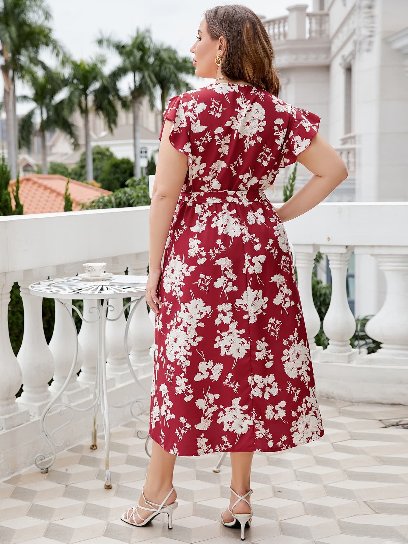 Floral Tie Waist Surplice Neck Midi Dress Secondary image