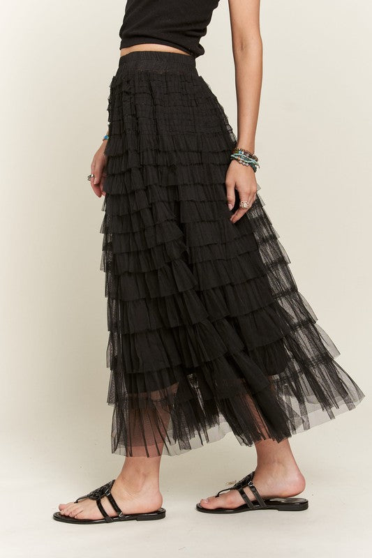 Elastic Waist Layered Mesh Midi Skirt Secondary image