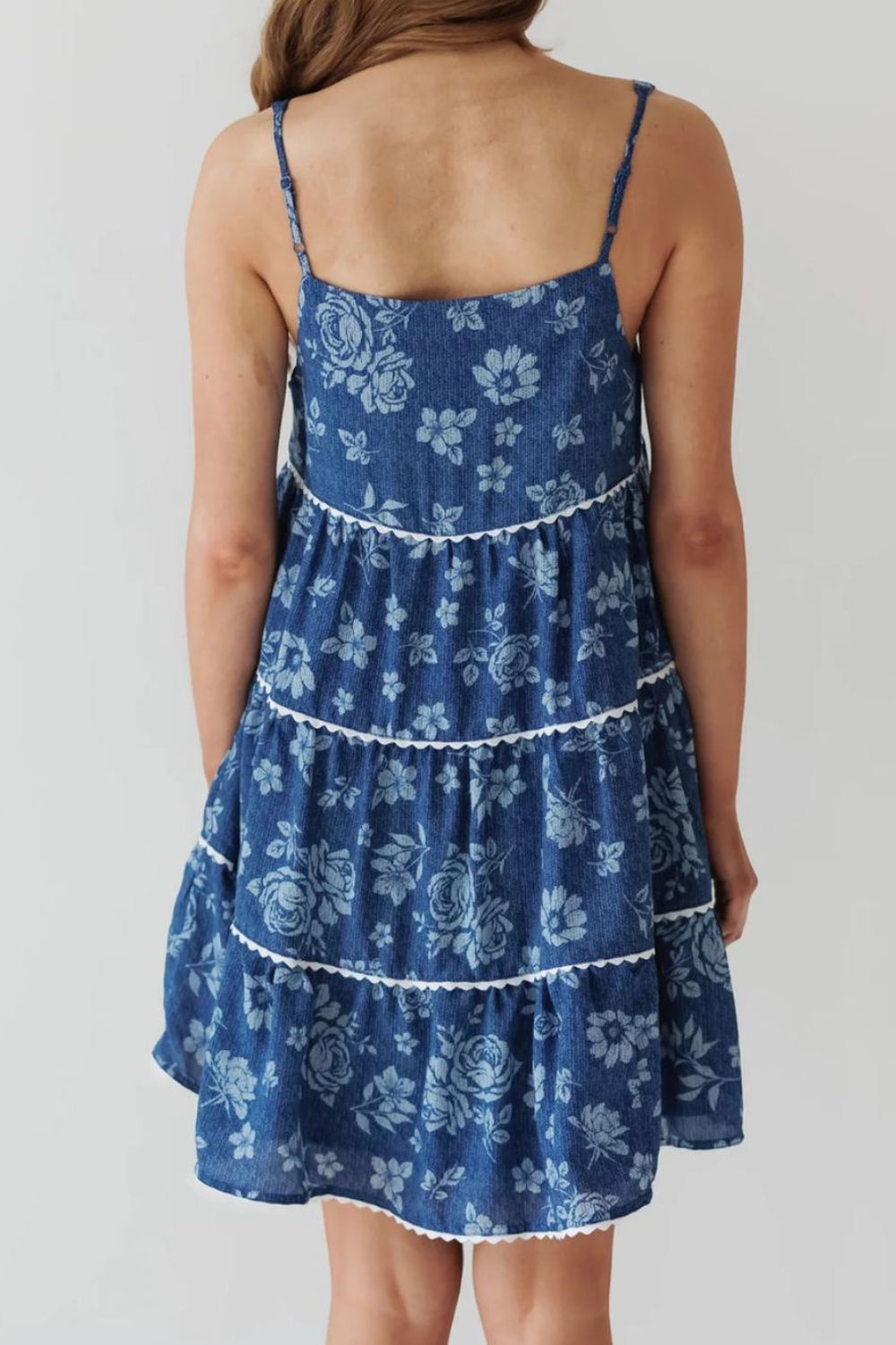 Floral Tiered Square Neck Denim Dress Secondary image