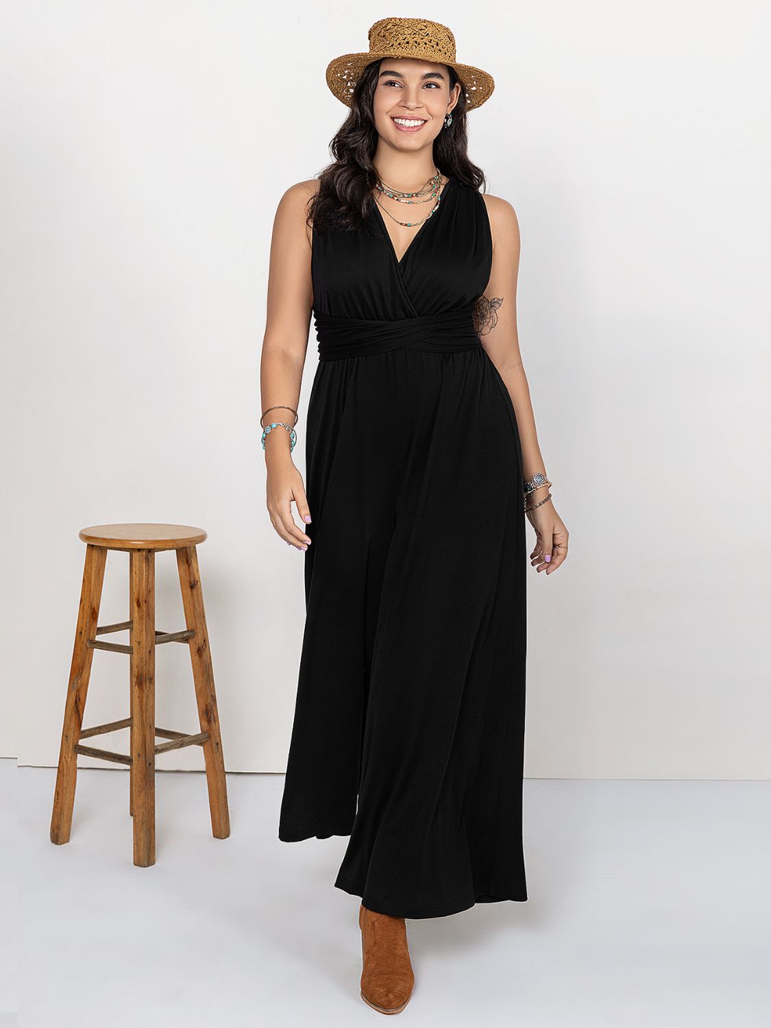 Plus Size V-Neck Wide Leg Jumpsuit Main image