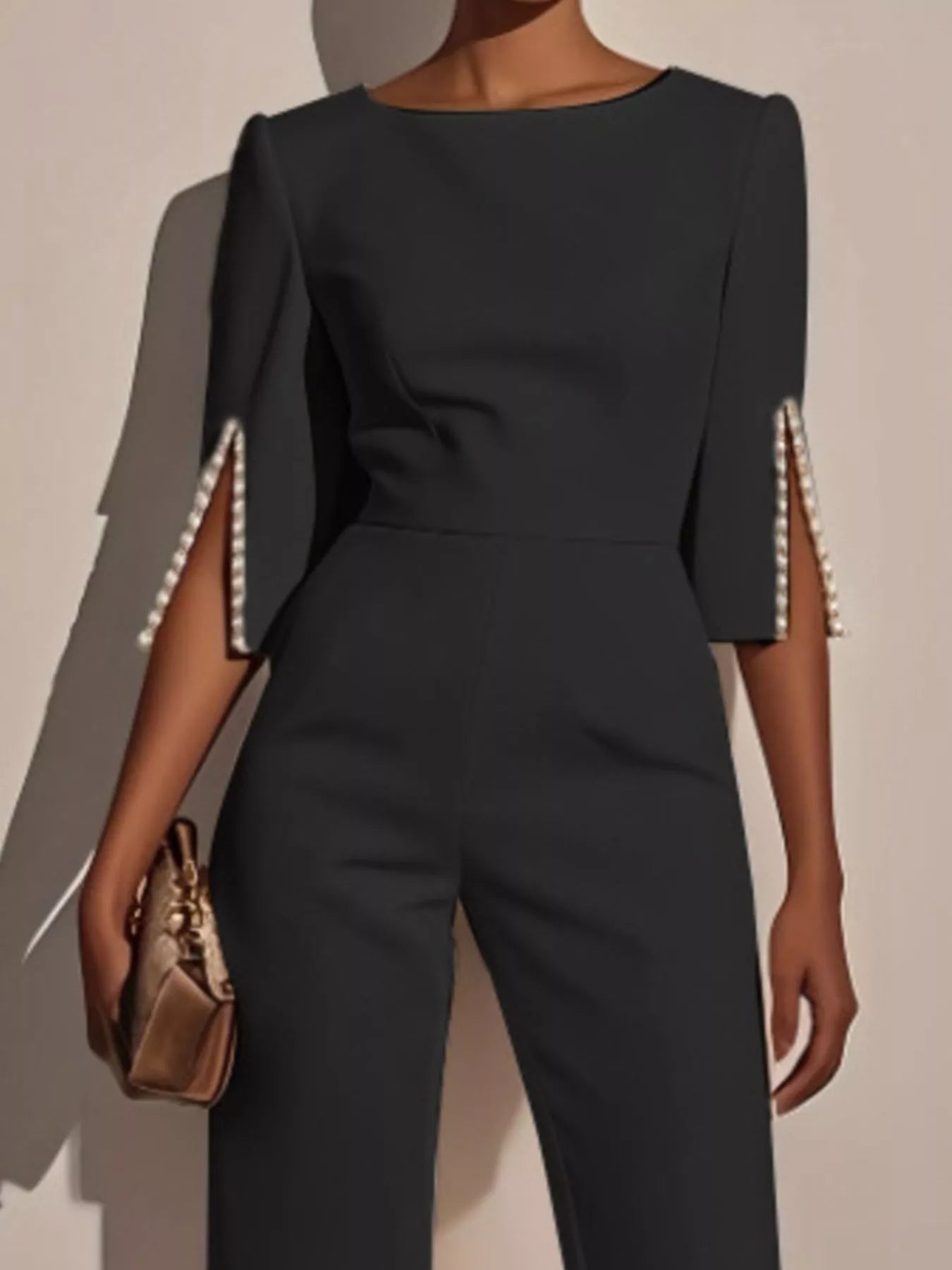 Wide-Leg Jumpsuit with Slit Sleeve Secondary image