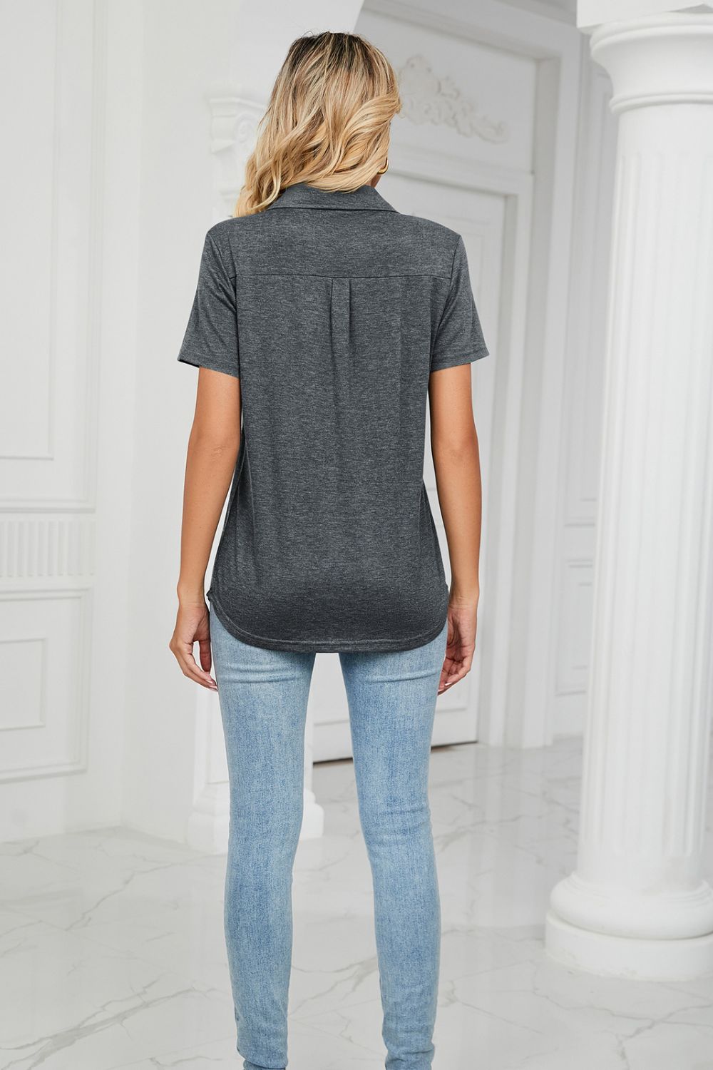Curved Hem Johnny Collar Polo Shirt Secondary image