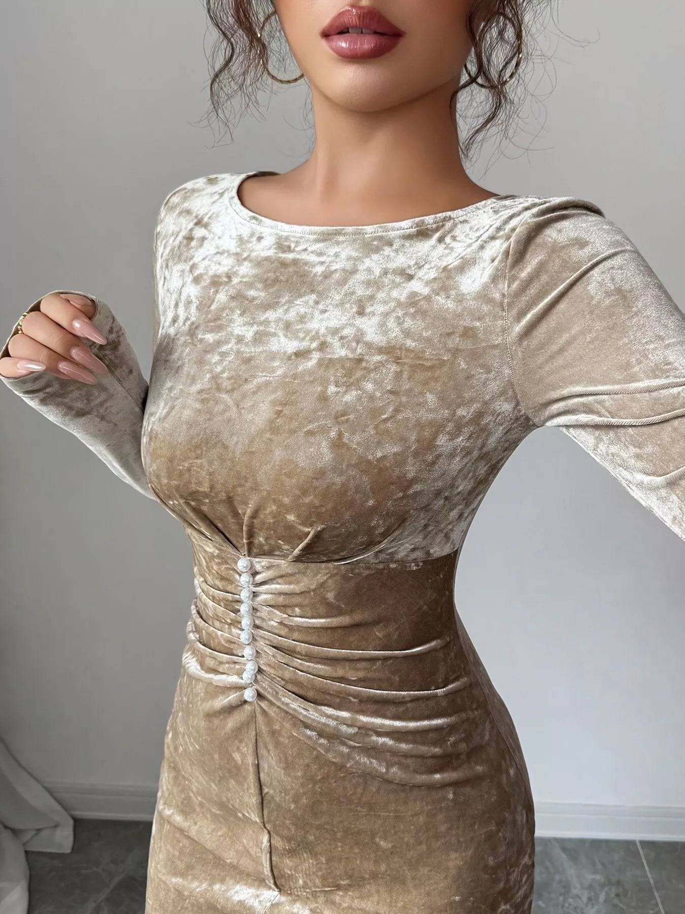 Velvet Ruched Bodycon Maxi Dress Secondary image