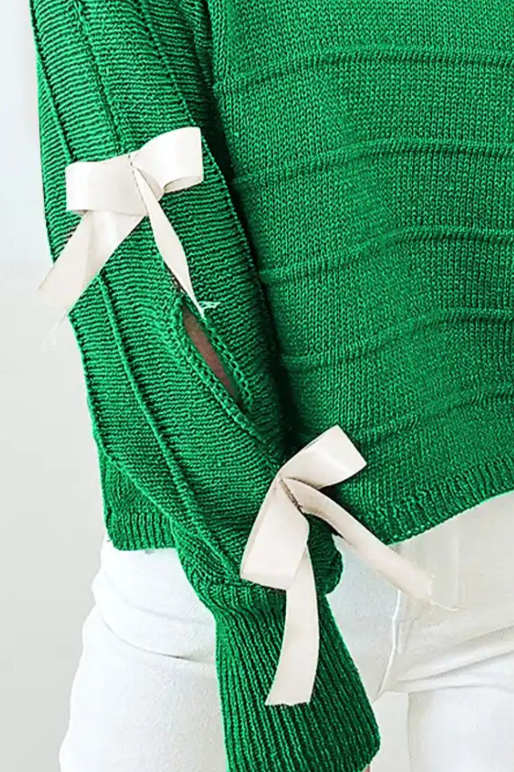 Bow Cutout Round Neck Long Sleeve Knit Top Secondary image