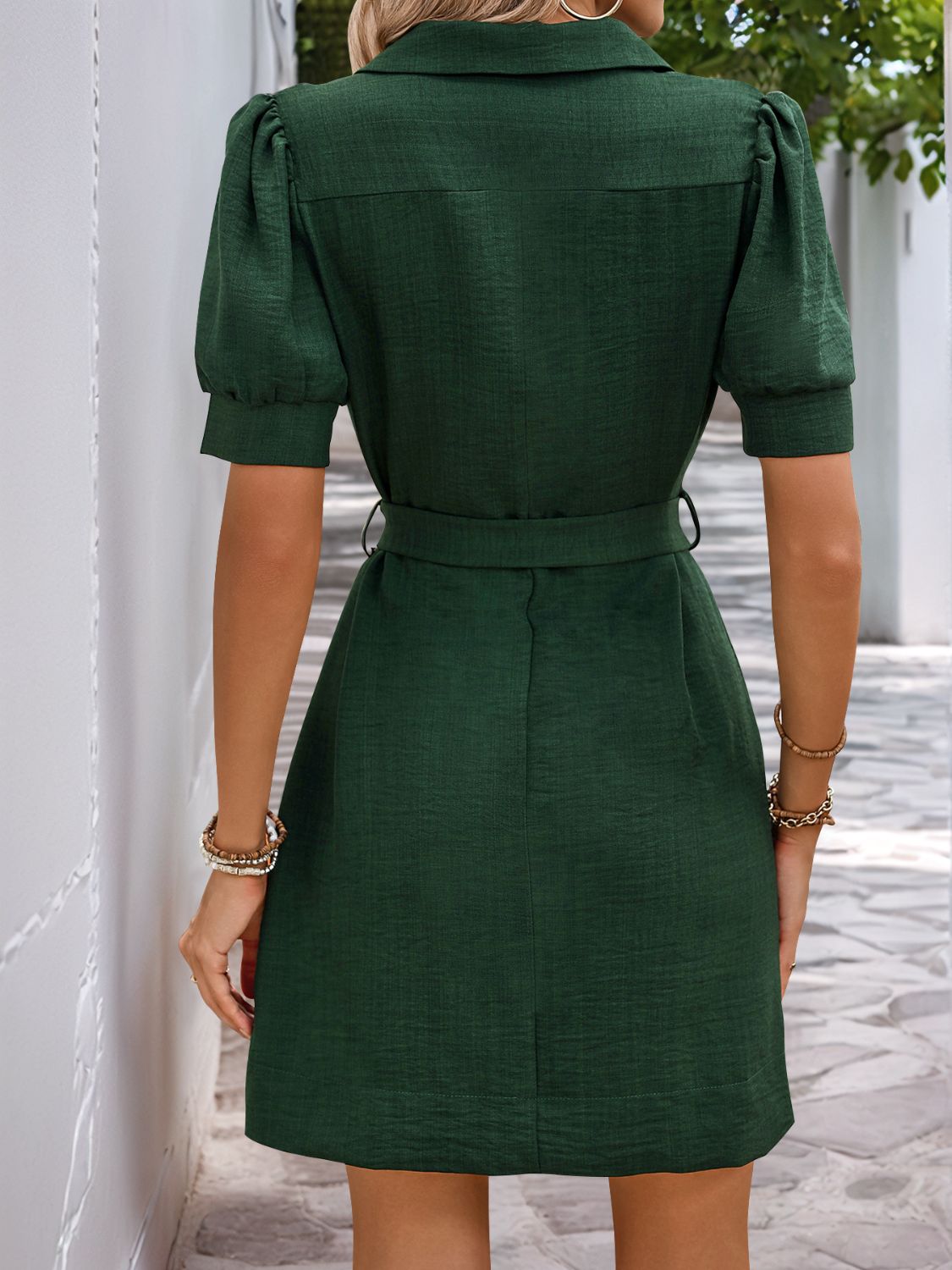 Tie Waist Button Down Short Sleeve Mini Dress Secondary image