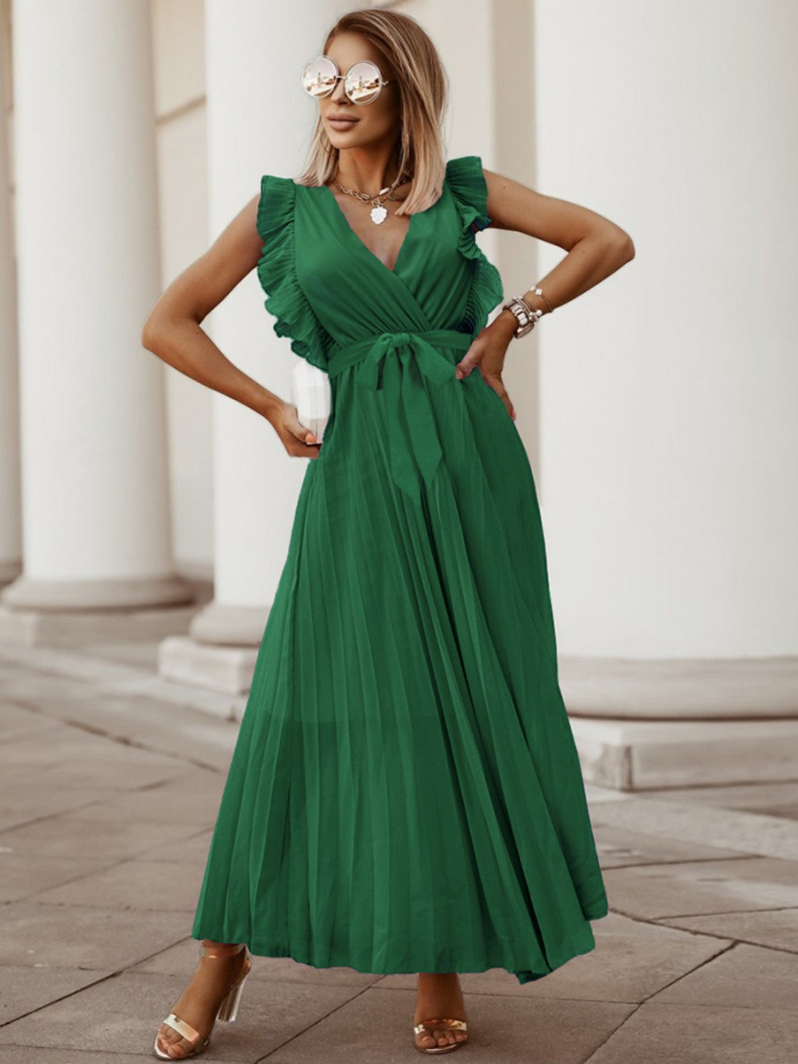 Tied Surplice Cap Sleeve Pleated Dress Secondary image