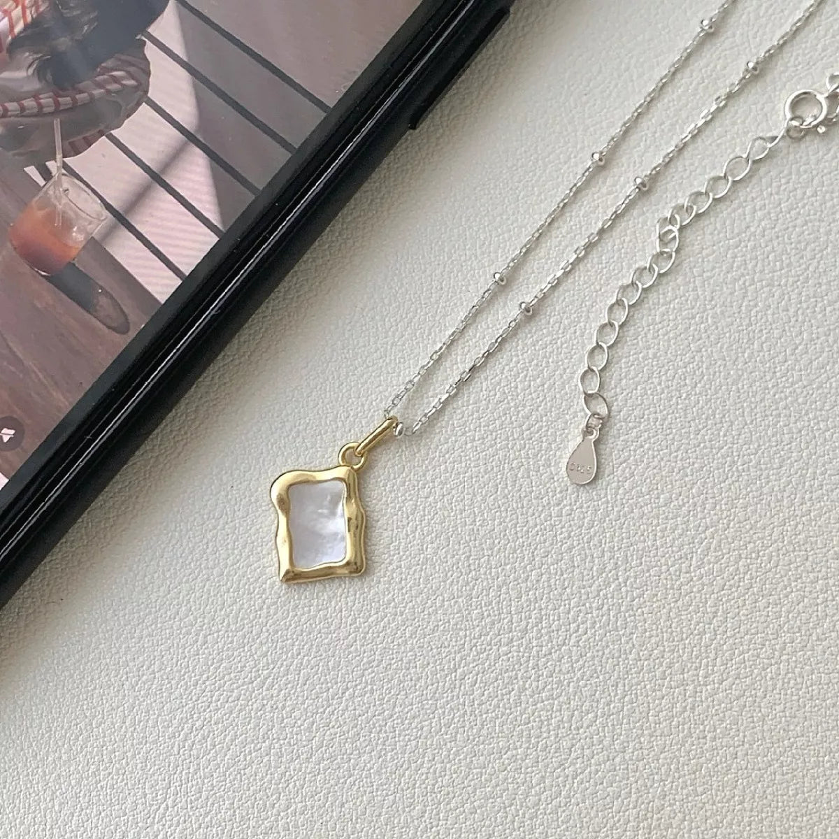 Geometric Shell Silver Necklace Secondary image