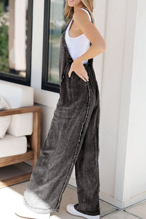 Frayed Exposed Seam Wide Leg Denim Overalls