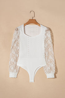 Eyelet Lace Long Sleeve Bodysuit - Semi-Sheer & Flirty