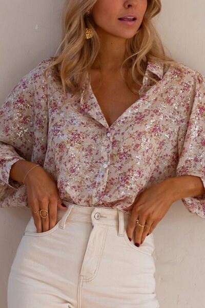 Printed Collared Neck Long Sleeve Shirt Secondary image
