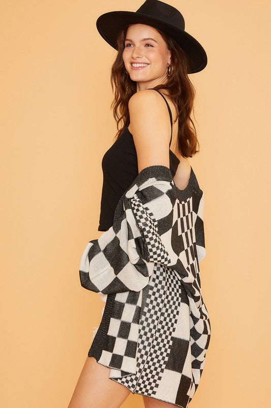 Checkered Open Front Drop Shoulder Cardigan Secondary image