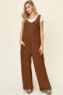 Texture Sleeveless Wide Leg Jumpsuit